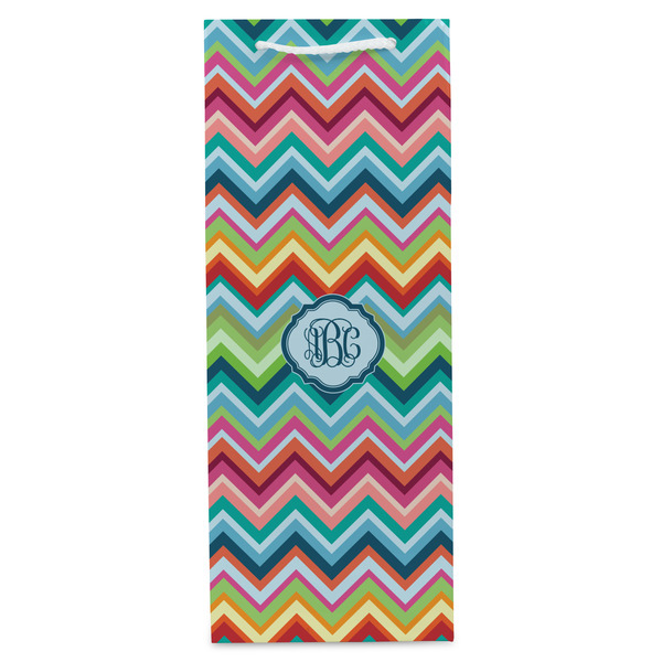 Retro Chevron Monogram Wine Gift Bag - Gloss - Front