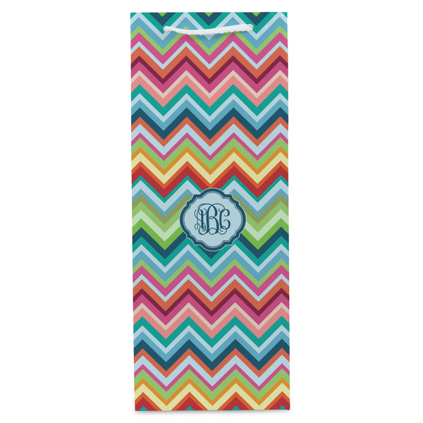Retro Chevron Monogram Wine Gift Bag - Matte - Front