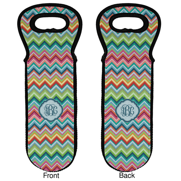 Retro Chevron Monogram Wine Tote Front & Back