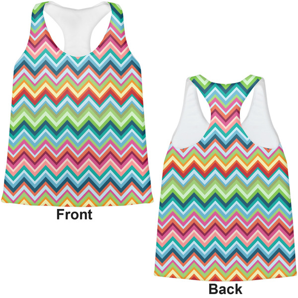 Retro Chevron Monogram Womens Racerback Tank Tops - Medium - Front and Back