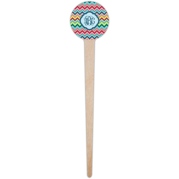 Retro Chevron Monogram Wooden 4" Food Pick - Round - Single Pick