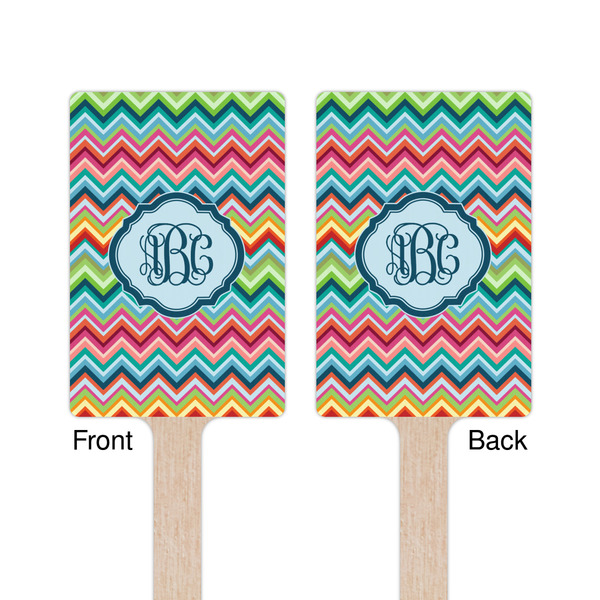 Retro Chevron Monogram Wooden 6.25" Stir Stick - Rectangular - Double Sided - Front & Back