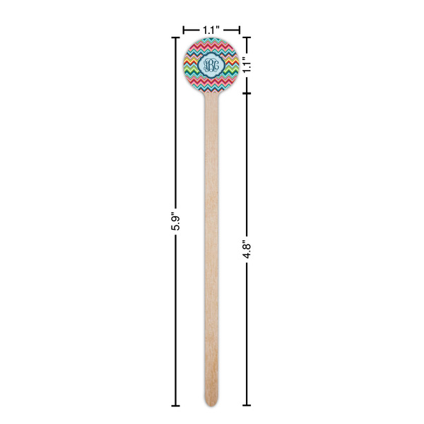 Retro Chevron Monogram Wooden 6" Stir Stick - Round - Dimensions