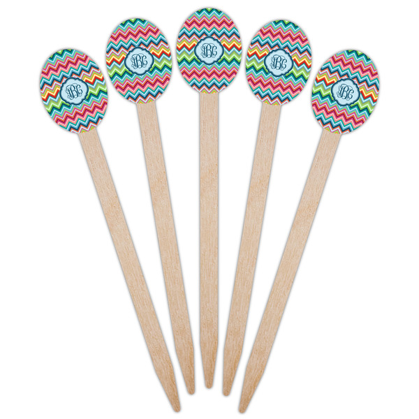 Retro Chevron Monogram Wooden Food Pick - Oval - Fan View