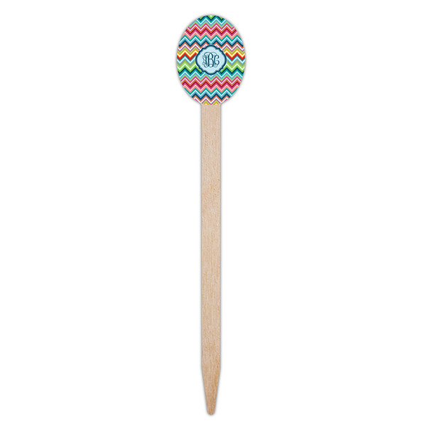 Retro Chevron Monogram Wooden Food Pick - Oval - Single Pick