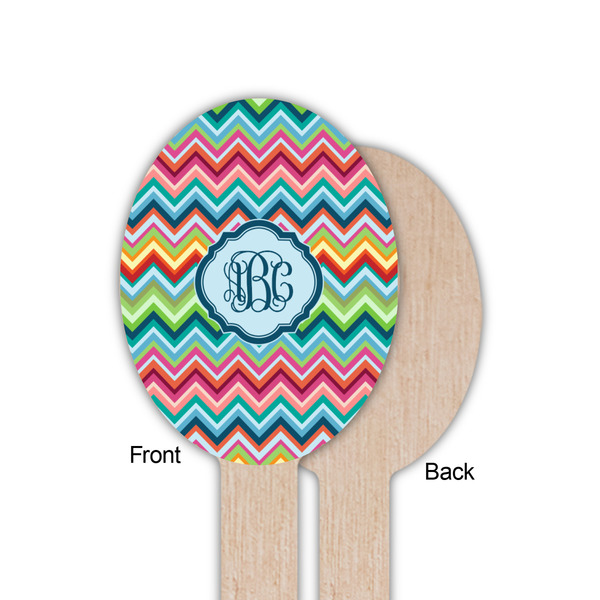 Retro Chevron Monogram Wooden Food Pick - Oval - Single Sided - Front & Back