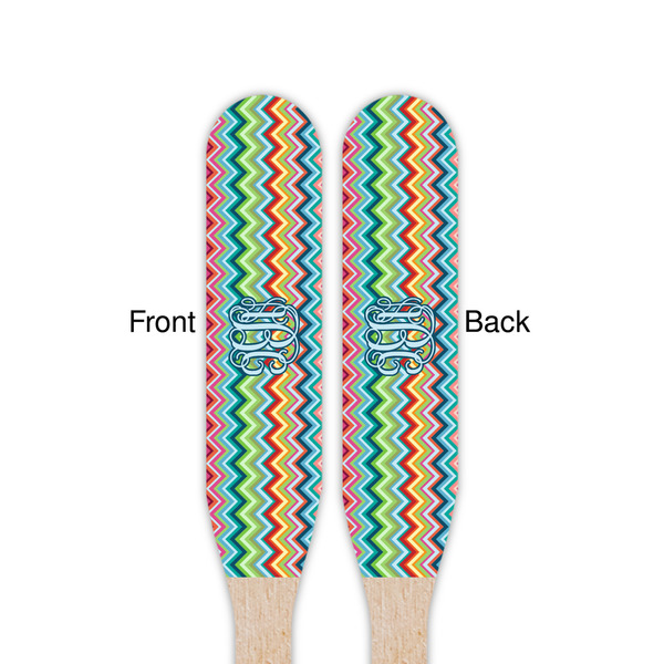 Retro Chevron Monogram Wooden Food Pick - Paddle - Double Sided - Front & Back