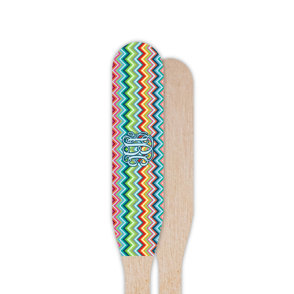 Retro Chevron Monogram Wooden Food Pick - Paddle - Single Sided - Front & Back