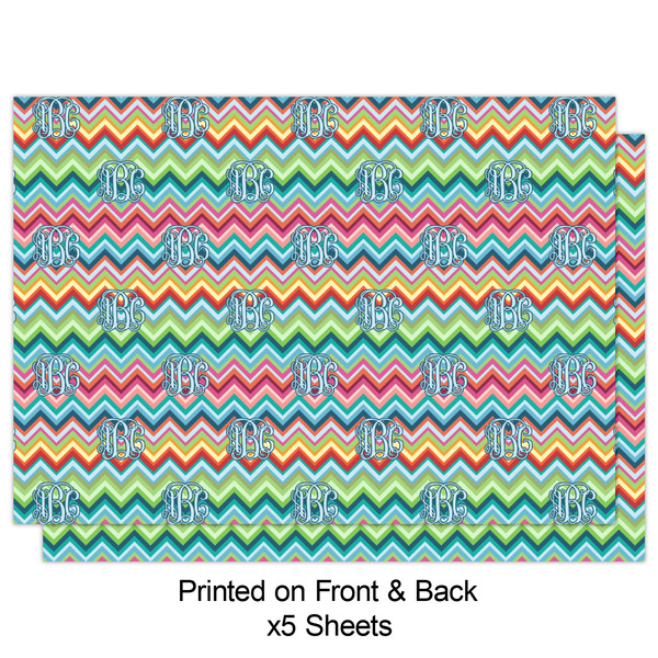 Retro Chevron Monogram Wrapping Paper Sheet - Double Sided - Front