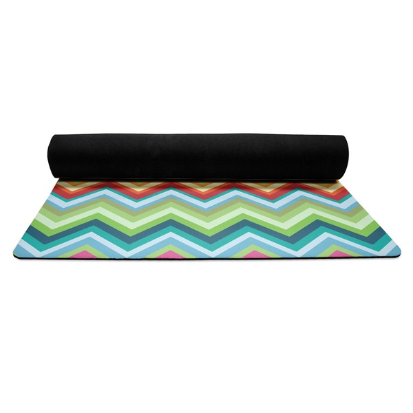 Retro Chevron Monogram Yoga Mat Rolled up Black Rubber Backing