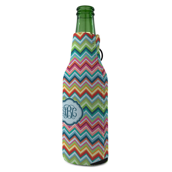 Retro Chevron Monogram Zipper Bottle Cooler - ANGLE (bottle)