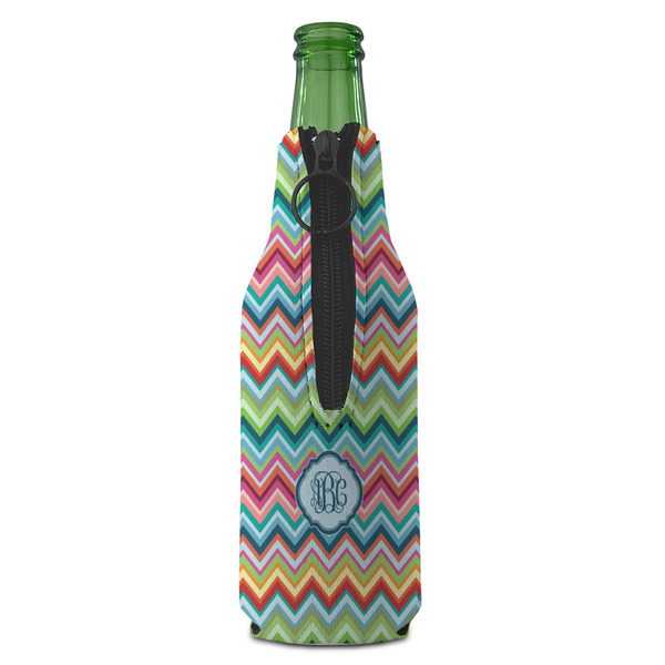 Retro Chevron Monogram Zipper Bottle Cooler - BACK (bottle)