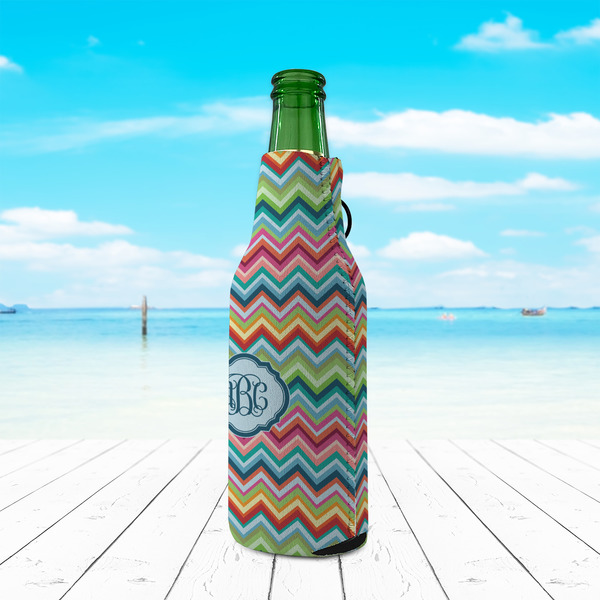 Retro Chevron Monogram Zipper Bottle Cooler - LIFESTYLE