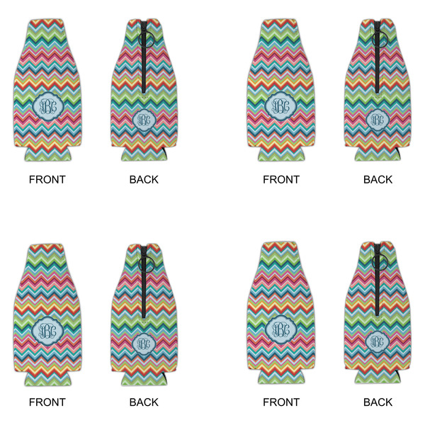 Retro Chevron Monogram Zipper Bottle Cooler - Set of 4 - APPROVAL