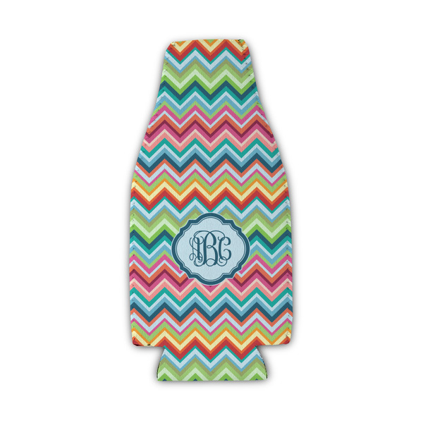 Retro Chevron Monogram Zipper Bottle Cooler - Set of 4 - FRONT
