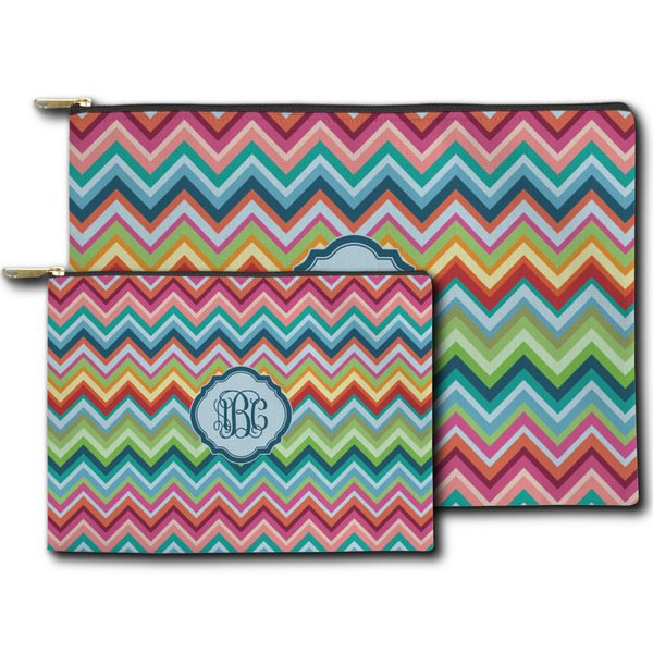 Retro Chevron Monogram Zippered Pouches - Size Comparison