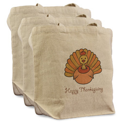Thanksgiving Reusable Cotton Grocery Bags - Set of 3