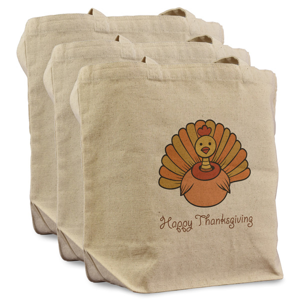 Custom Thanksgiving Reusable Cotton Grocery Bags - Set of 3