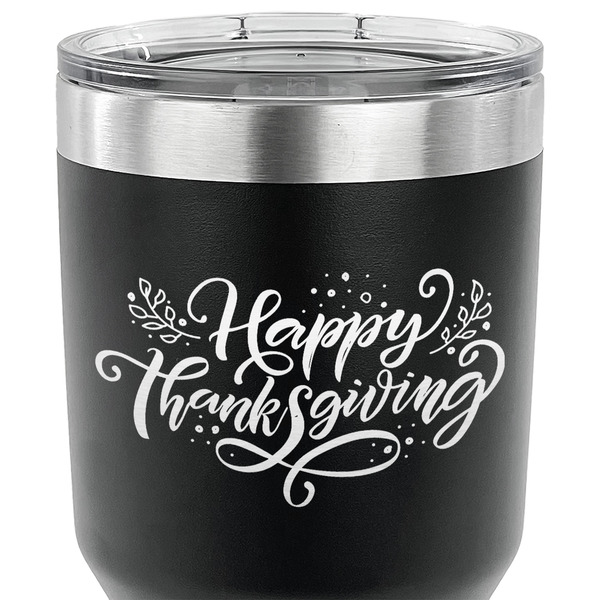 Thanksgiving 30 oz Stainless Steel Ringneck Tumbler - Black - CLOSE UP