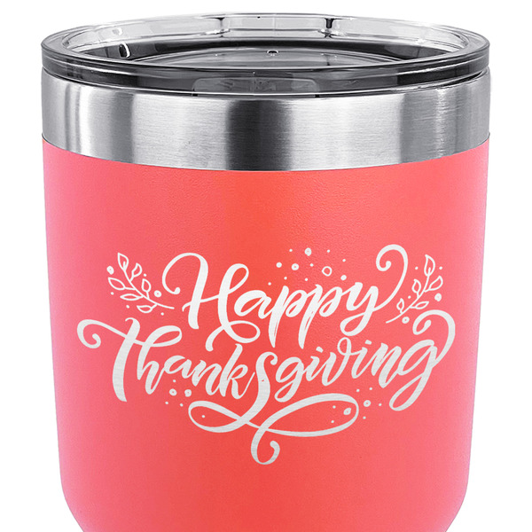 Thanksgiving 30 oz Stainless Steel Ringneck Tumbler - Coral - CLOSE UP