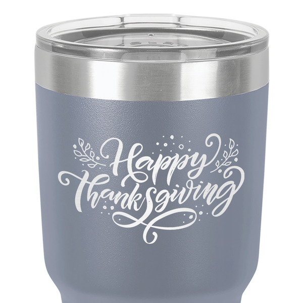 Thanksgiving 30 oz Stainless Steel Ringneck Tumbler - Grey - Close Up