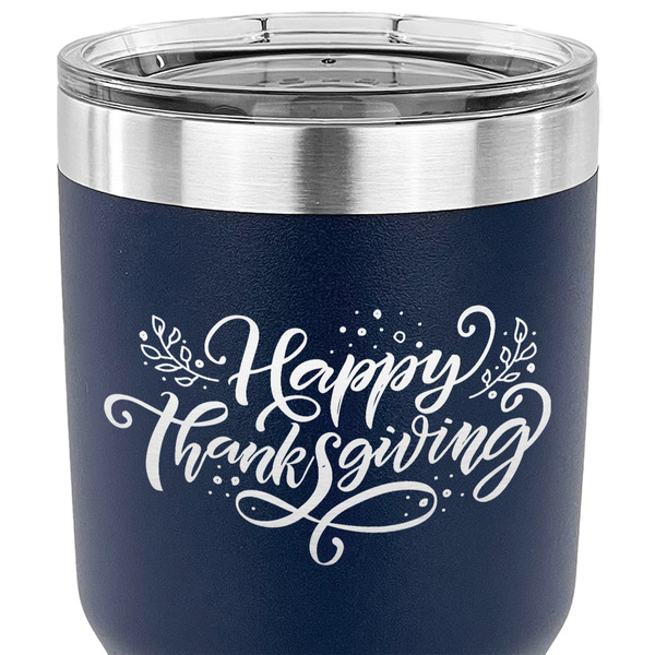 Thanksgiving 30 oz Stainless Steel Ringneck Tumbler - Navy - CLOSE UP