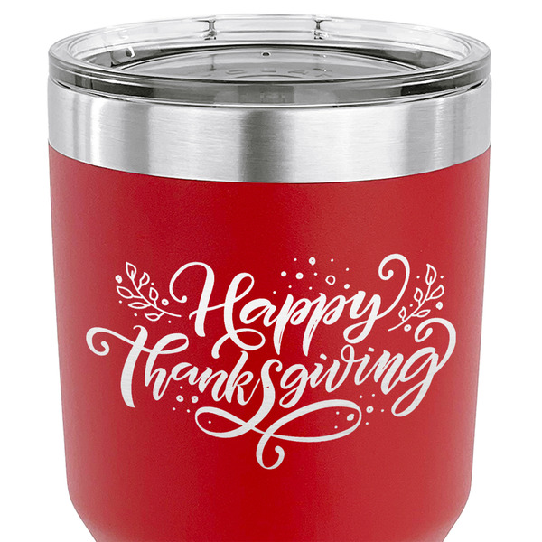 Thanksgiving 30 oz Stainless Steel Ringneck Tumbler - Red - CLOSE UP