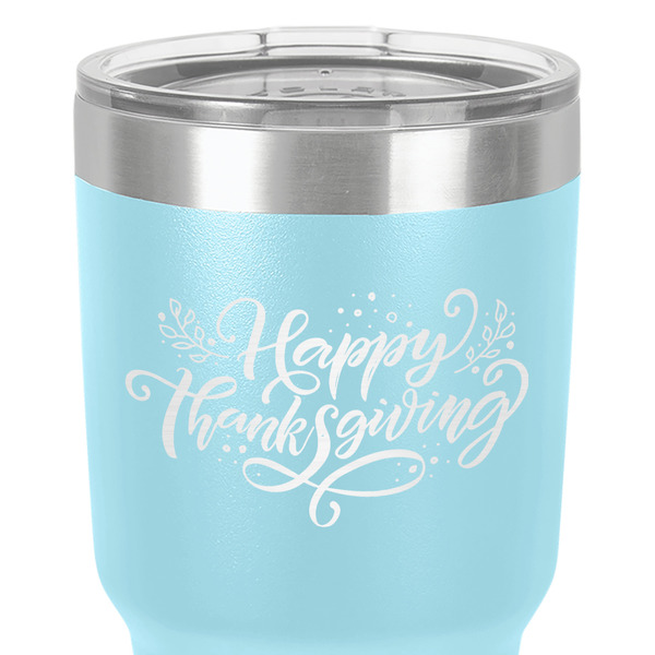 Thanksgiving 30 oz Stainless Steel Ringneck Tumbler - Teal - Close Up