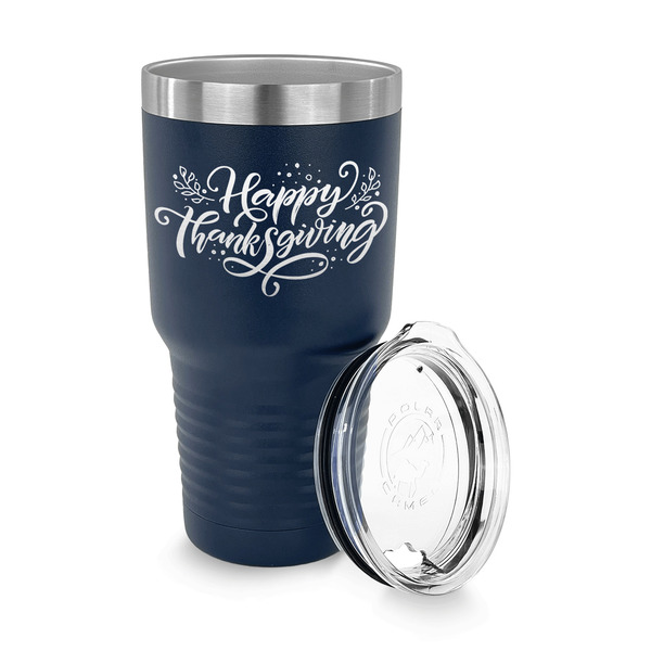 Thanksgiving 30 oz Stainless Steel Ringneck Tumblers - Navy - LID OFF