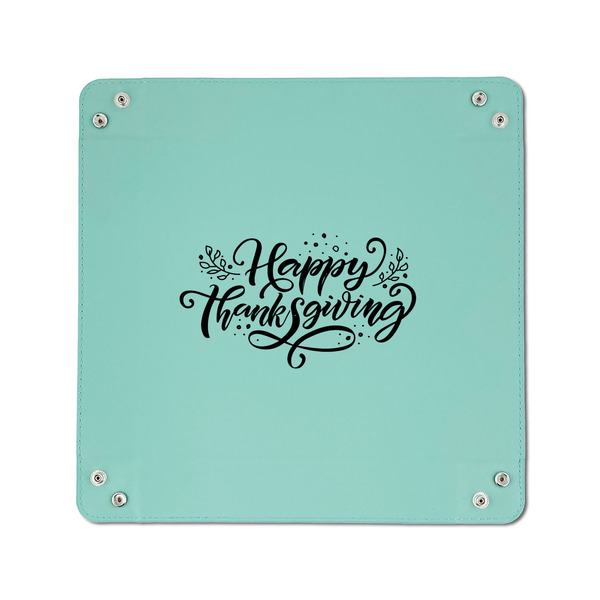 Thanksgiving 6" x 6" Teal Leatherette Snap Up Tray - APPROVAL