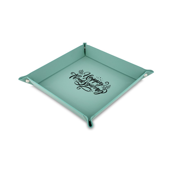 Custom Thanksgiving 6" x 6" Teal Faux Leather Valet Tray