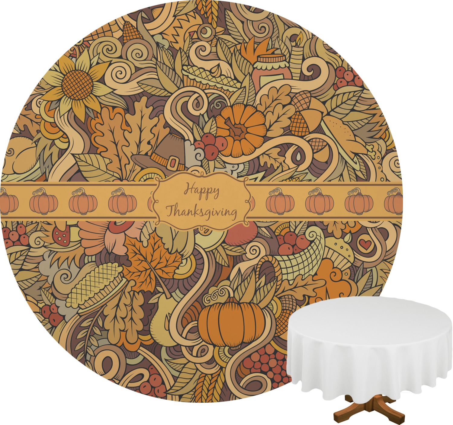 Thanksgiving Round Table Cloth 90" (Personalized) YouCustomizeIt