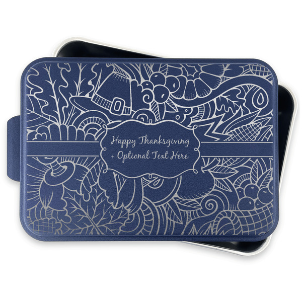 Thanksgiving Aluminum Baking Pan - Navy Lid - FRONT w/lid off