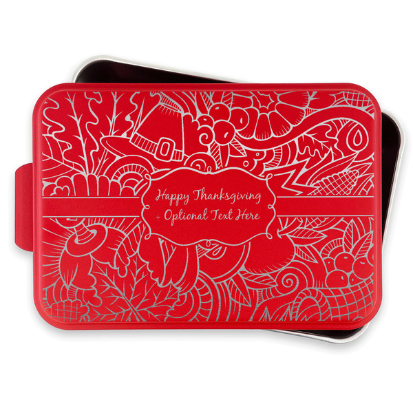 Thanksgiving Aluminum Baking Pan - Red Lid - FRONT w/lif off
