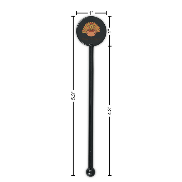 Thanksgiving Black Plastic 5.5" Stir Stick - Round - Dimensions