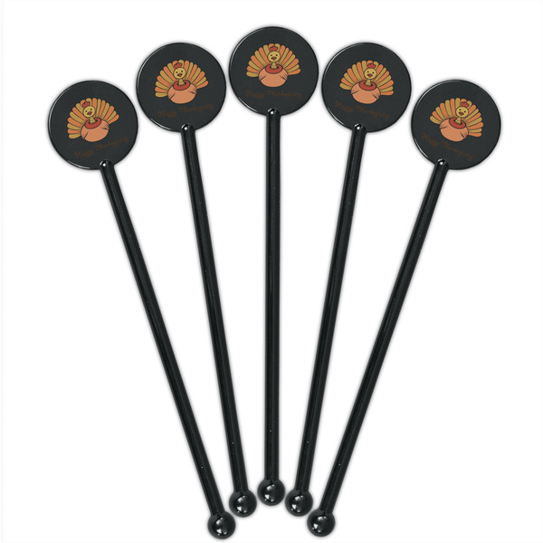 Thanksgiving Black Plastic 5.5" Stir Stick - Round - Fan View