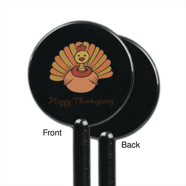 Thanksgiving Black Plastic 5.5" Stir Stick - Single Sided - Round - Front & Back