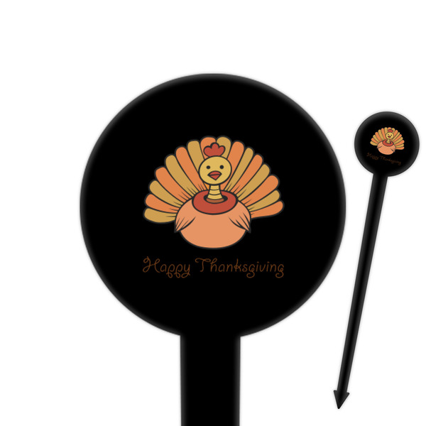 Custom Thanksgiving 6" Round Plastic Food Picks - Black - Single Sided