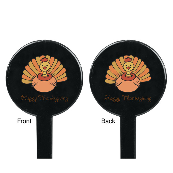 Thanksgiving Black Plastic 7" Stir Stick - Double Sided - Round - Front & Back