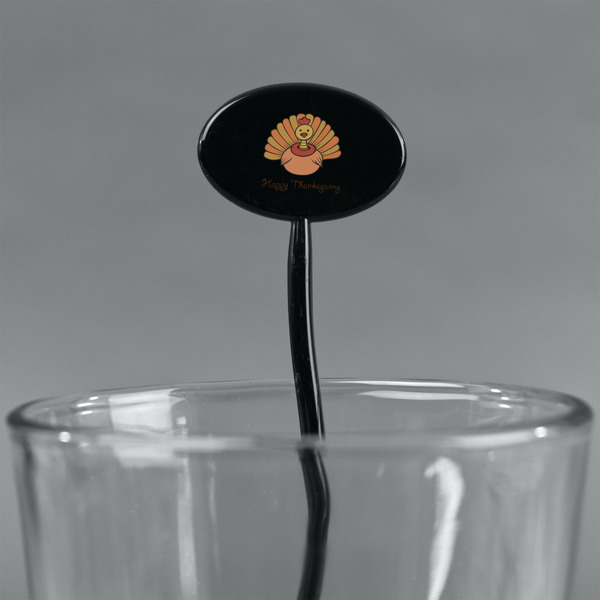 Thanksgiving Black Plastic 7" Stir Stick - Oval - Main