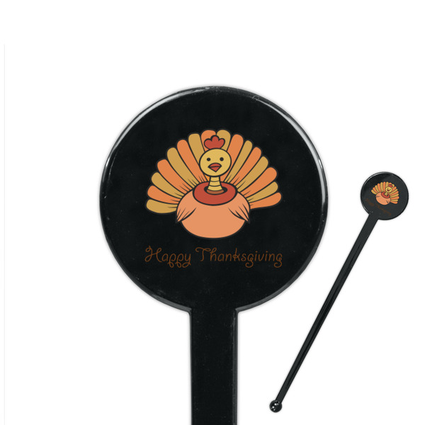 Custom Thanksgiving 7" Round Plastic Stir Sticks - Black - Single Sided