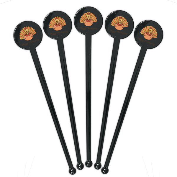 Thanksgiving Black Plastic 7" Stir Stick - Round - Fan View