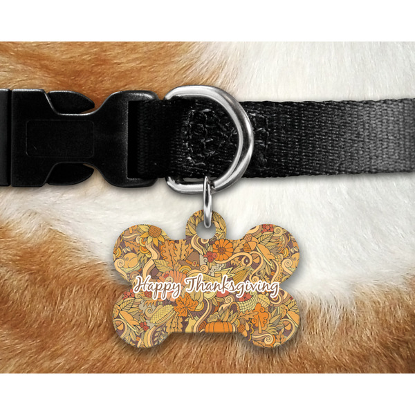 Thanksgiving Bone Shaped Dog Tag on Collar & Dog