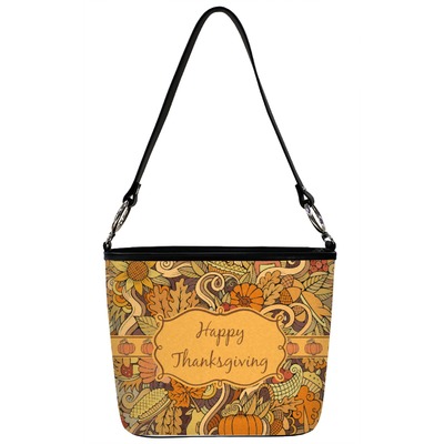 Thanksgiving Bucket Bag w/ Genuine Leather Trim (Personalized)