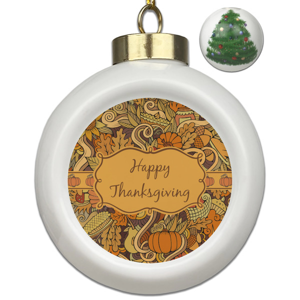 Custom Thanksgiving Ceramic Ball Ornament - Christmas Tree