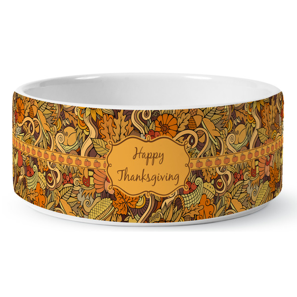 Thanksgiving Ceramic Dog Bowl - Medium - Front