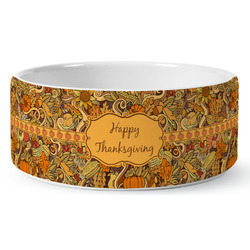 Thanksgiving Ceramic Dog Bowl - Large (Personalized)