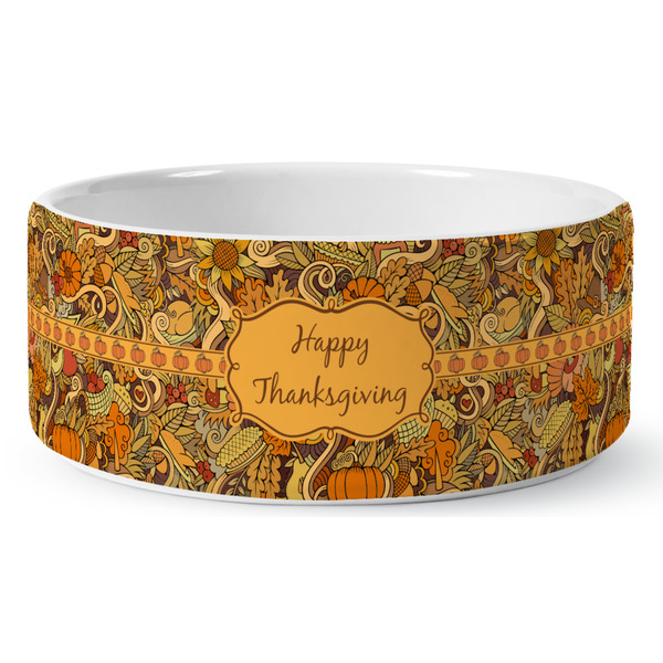 Custom Thanksgiving Ceramic Dog Bowl - Large (Personalized)