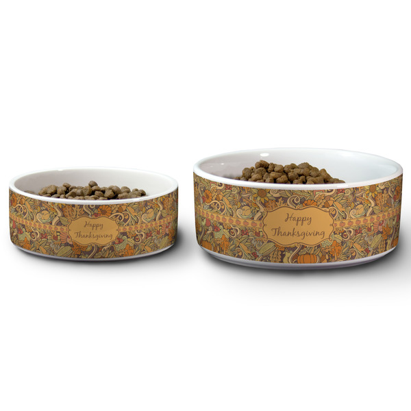 Thanksgiving Ceramic Dog Bowls - Size Comparison