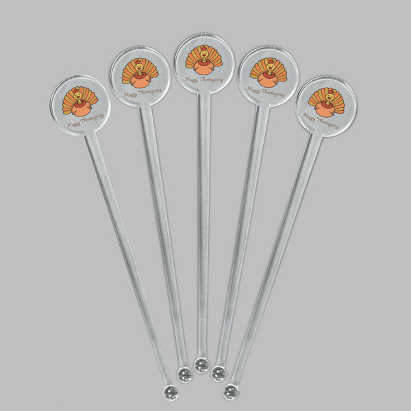 Thanksgiving Clear Plastic 7" Stir Stick - Round - Fan View